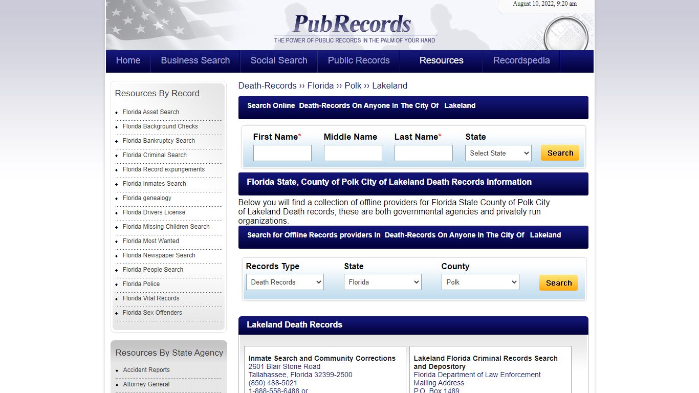 Lakeland, Polk County, Florida Death Records